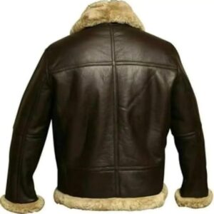 Men’s Brown Shearling Leather Jacket | B3 Bomber Aviator | Real Leather Winter Jacket with Faux Fur Lining - Image 4