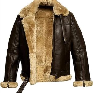 Men’s Brown Shearling Leather Jacket | B3 Bomber Aviator | Real Leather Winter Jacket with Faux Fur Lining - Image 3