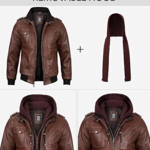 Men’s Leather Bomber Jacket – Motorcycle Style with Detachable Hood | 100% Real Leather - Image 6