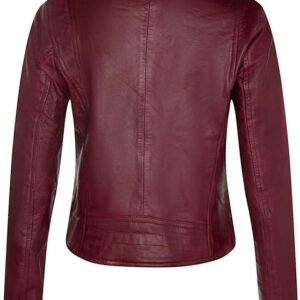 Ladies Classic Biker Leather Jacket — Real Nappa Leather (Burgundy) - Image 4