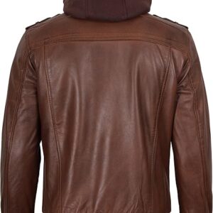 Men’s Leather Bomber Jacket – Motorcycle Style with Detachable Hood | 100% Real Leather - Image 5