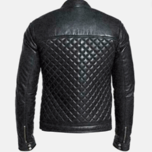 Men’s Black Quilted Genuine Lambskin Leather Biker Jacket – Leather Rush - Image 5