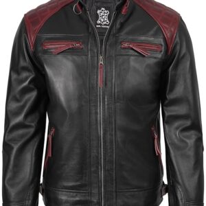 Men’s Black & Maroon Quilted Café Racer Leather Jacket – 100% Real Lambskin | Motorcycle Style - Image 3